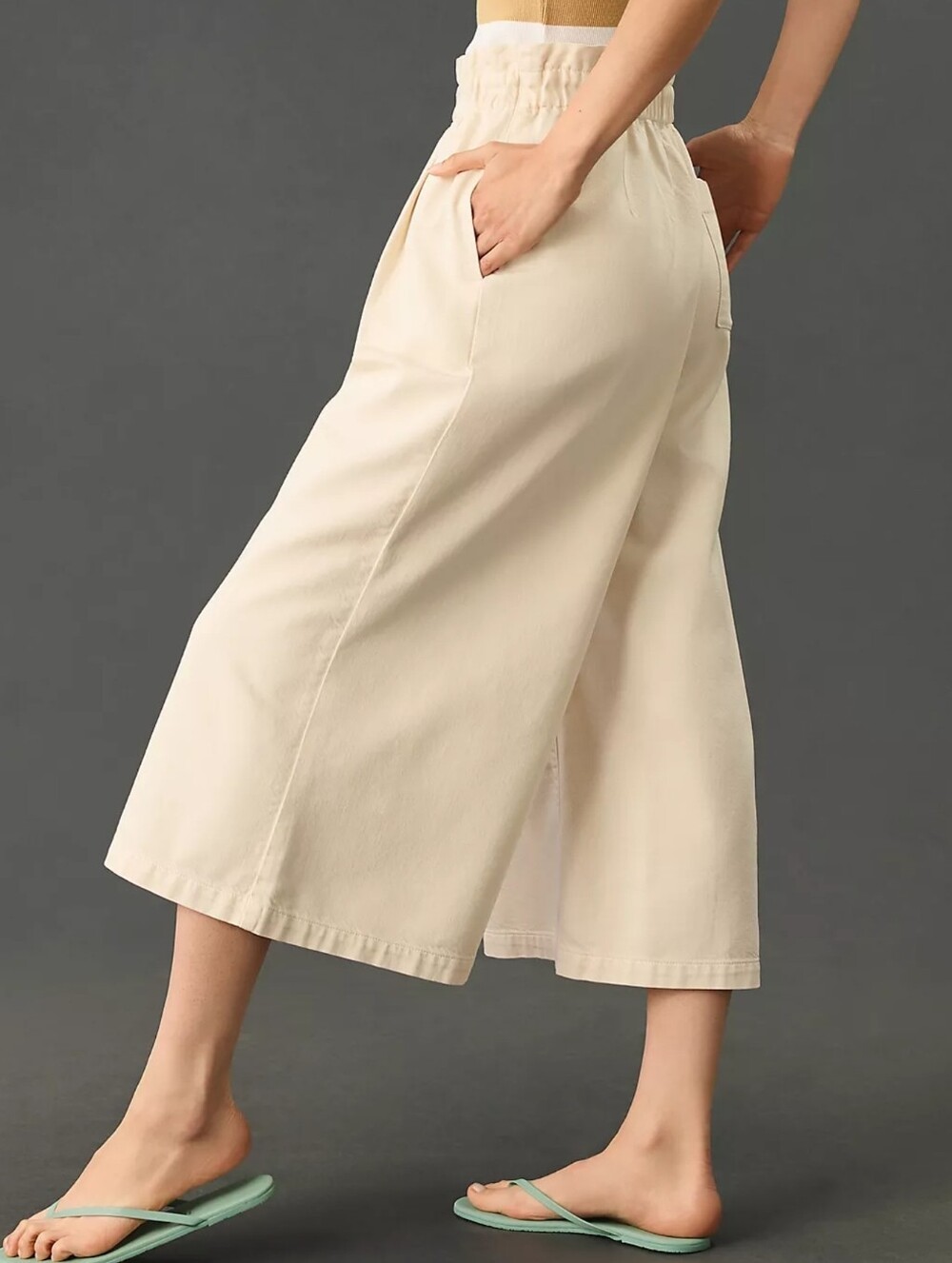 Pilcro Paperbag Waist Wide Leg Cropped Pants - Cream Size Xxs - Picture 3 of 15